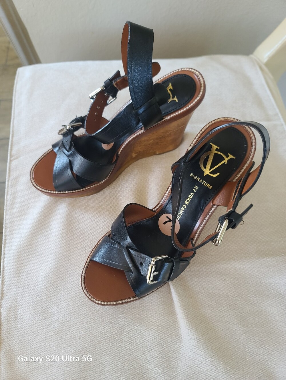 Vince Camuto Signature Cadana Leather Platform Wedge Sandals 7.5